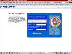 Figure 2:  Screenshot of the learning resource centre resource selection page