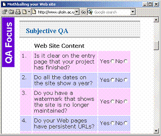Screen image of self-assessment tool